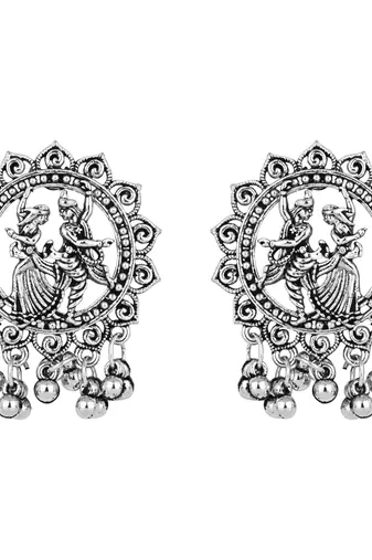I jewels silver oxidised traditional afghani long necklace jewellery set with earrings 