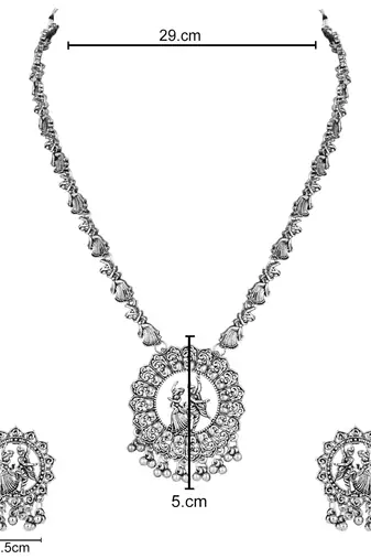 I jewels silver oxidised traditional afghani long necklace jewellery set with earrings 