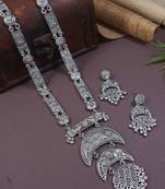 silver oxidised traditional ethnic ghungroo long necklace jewellery set with earrings 