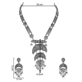 silver oxidised traditional ethnic ghungroo long necklace jewellery set with earrings  5