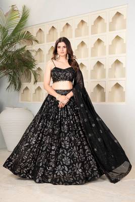 Black Georgette Sequin Work Lehenga 1