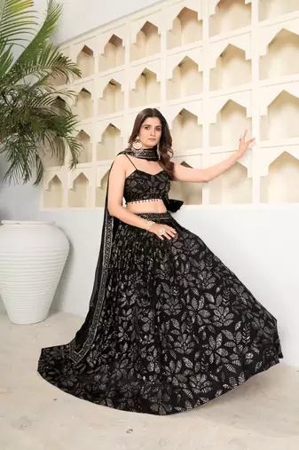Black Georgette Sequin Work Lehenga