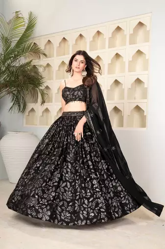 Black Georgette Sequin Work Lehenga