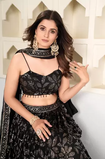 Black Georgette Sequin Work Lehenga