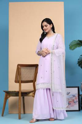 Trendmalls Women's Georgette Embroidery Sequins Work Kurta Sharara Set with Dupatta Kurta Set for Women 1