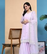 Trendmalls Women's Georgette Embroidery Sequins Work Kurta Sharara Set with Dupatta Kurta Set for Women