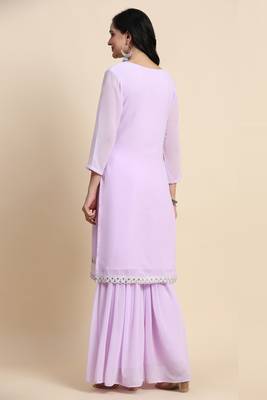 Trendmalls Women's Georgette Embroidery Sequins Work Kurta Sharara Set with Dupatta Kurta Set for Women 3