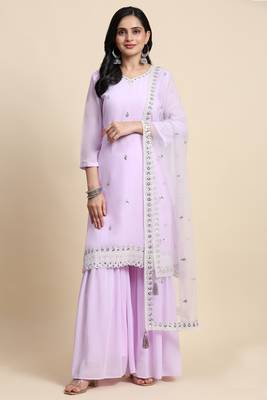 Trendmalls Women's Georgette Embroidery Sequins Work Kurta Sharara Set with Dupatta Kurta Set for Women 4