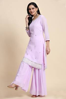 Trendmalls Women's Georgette Embroidery Sequins Work Kurta Sharara Set with Dupatta Kurta Set for Women 5