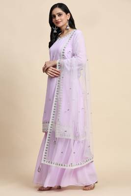 Trendmalls Women's Georgette Embroidery Sequins Work Kurta Sharara Set with Dupatta Kurta Set for Women 6