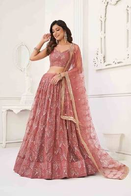Pink Net Sequin Embroidered Lehenga Choli for Women 1