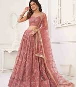 Pink Net Sequin Embroidered Lehenga Choli for Women