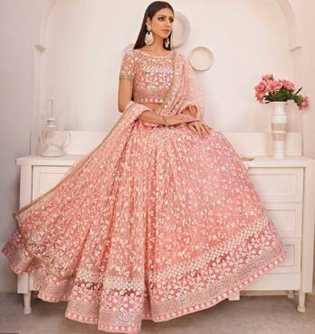 Light Pink Embroidered Net Semi Stitched Lehenga 1