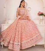 Light Pink Embroidered Net Semi Stitched Lehenga