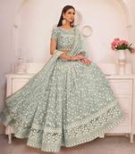 Green Embroidered Net Lehenga Choli Set