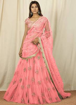 Baby Pink Raw Silk Net Embroidered Lehenga Choli 1