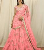 Baby Pink Raw Silk Net Embroidered Lehenga Choli