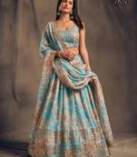 Sky Blue Organza Floral Print Lehenga choli Set