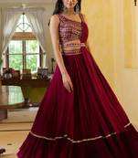 Georgette Lehenga Choli Set in Wine Red