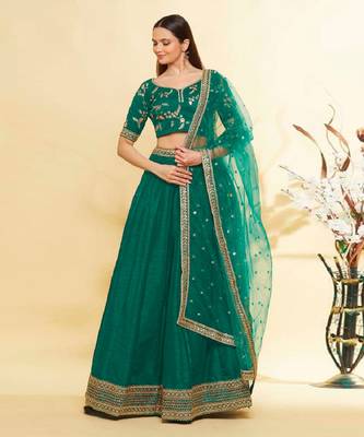 Emerald Green Embroidered Lehenga Choli with Net Dupatta 1