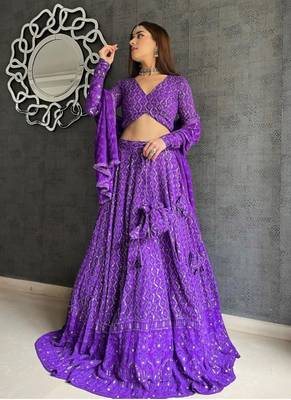 Purple Threadwork Georgette Lehenga Choli 1