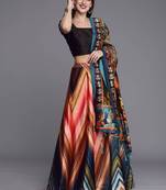 Classiques Black Satin Silk Multicolor Printed Lehenga Choli Set