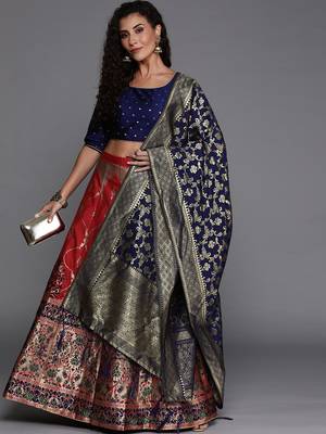 Blue and Red Party Wear Lehenga Choli for Women 1