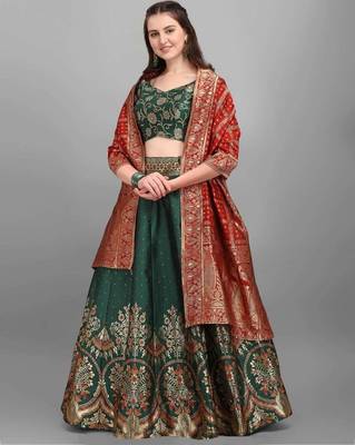 Green Jacquard Lehenga Choli for Wedding 1
