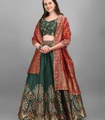 Green Jacquard Lehenga Choli for Wedding