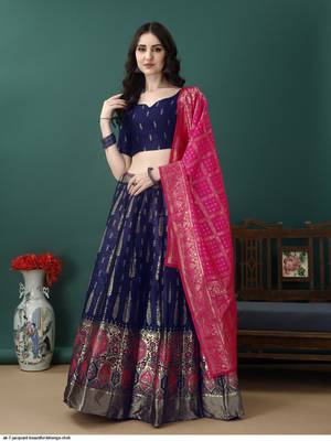 Blue Jacquard Lehenga Choli 1