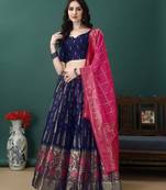 Blue Jacquard Lehenga Choli