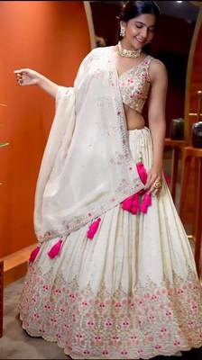 Off-White Embroidered Georgette Lehenga Choli 1