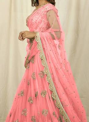 Baby Pink Raw Silk Net Embroidered Lehenga Choli 2