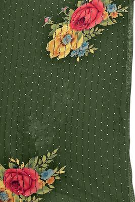 Dark green printed georgette saree with blouse 6