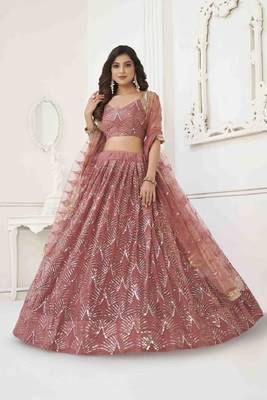 Pink Net Sequin Embroidered Lehenga Choli for Women 2