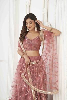 Pink Net Sequin Embroidered Lehenga Choli for Women 3