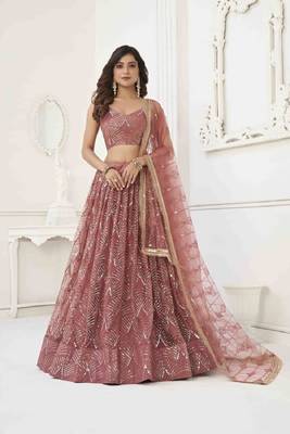 Pink Net Sequin Embroidered Lehenga Choli for Women 4