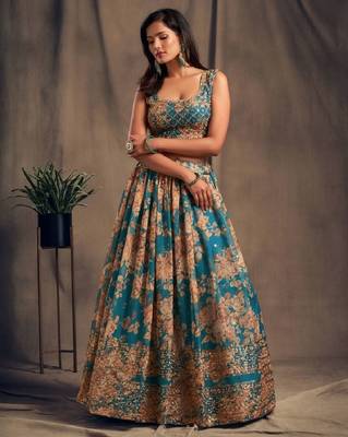 Stunning Teal Organza Zari & Sequins Wedding Lehenga 3