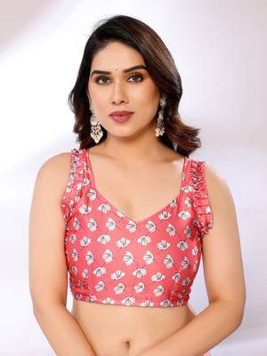 Pink Printed Satin Digital Print Saree With Blouse Piece 4