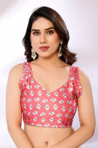Pink Printed Satin Digital Print Saree With Blouse Piece