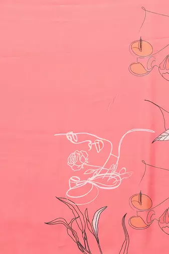 Pink Printed Satin Digital Print Saree With Blouse Piece