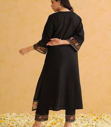 Elegant Black Silk Floral Embroidered Kurti with Organza Dupatta