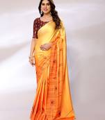 Orange Printed Satin Digital Print Saree With Blouse Piece