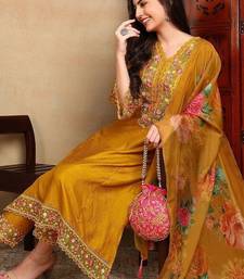 Mustard solid silk blend embroidered fancy straight trousers with dupatta