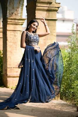 Navy Blue Georgette Sequin Embroidery Lehenga Choli 2