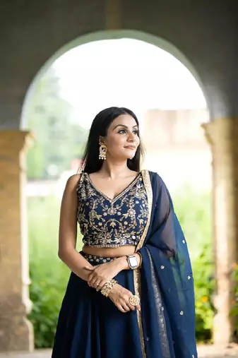 Navy Blue Georgette Sequin Embroidery Lehenga Choli