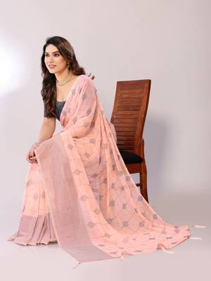 Peach Printed Georgette Mukaish Foil Saree With Blouse Piece 1