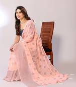 Peach Printed Georgette Mukaish Foil Saree With Blouse Piece