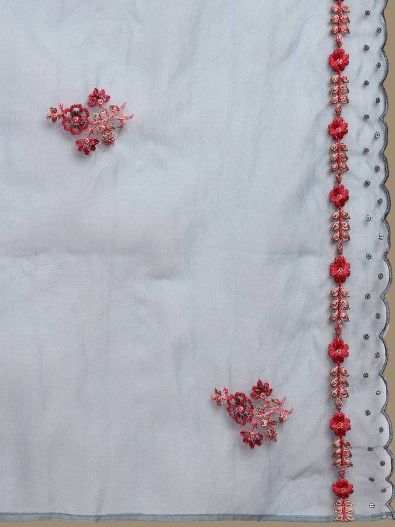 Women Blue solid silk blend embroidered fancy straight trousers with dupatta