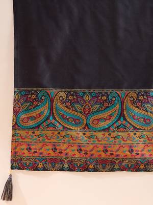 Women Navy-blue solid silk blend woven fancy straight trousers with dupatta 5